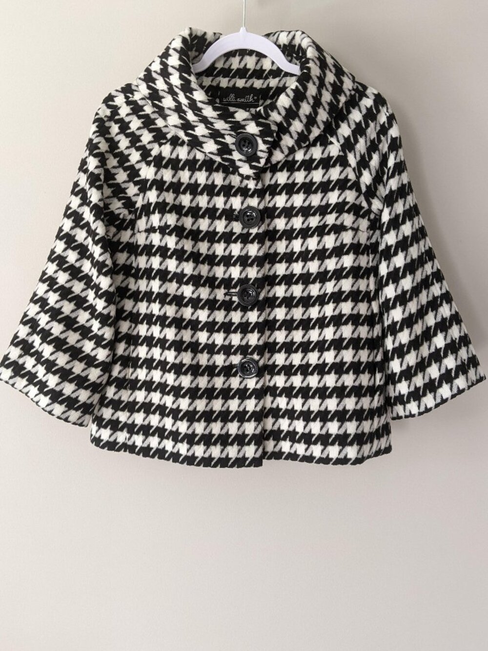 High funnel neck swing jacket houndstooth print vintage 1960s mod style sz S